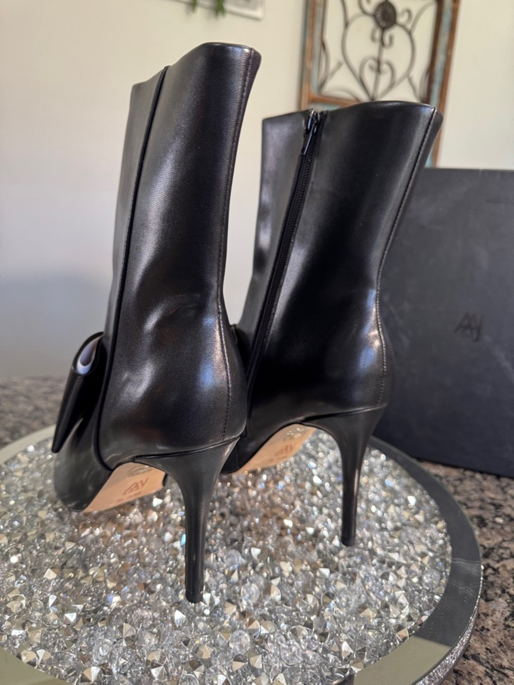 AAJ Leather Pointed-Toe Black Stiletto Ankle Boots NEW - Picture 9 of 15